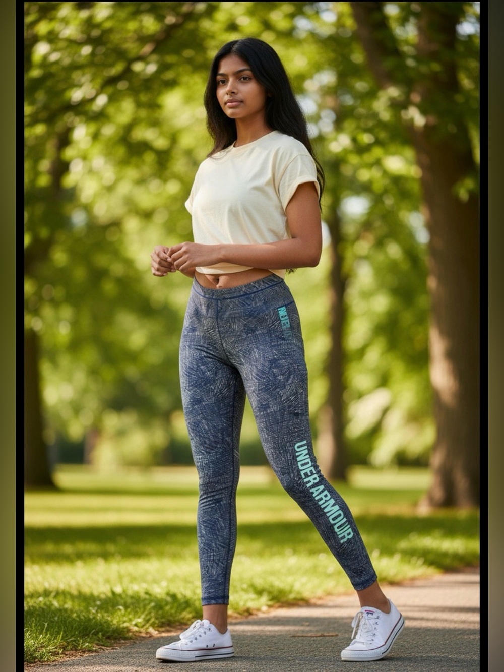 Under Armour Charged Leggings Blue SpellOut Women's (L ) Running Yoga Athleisure